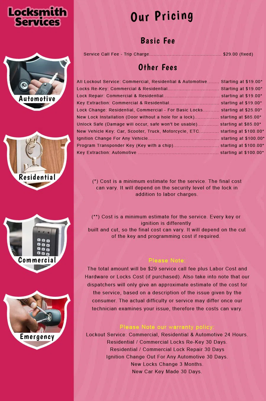 East Orange NJ Locksmith Store East Orange, NJ 973-869-7155 - price-list-c-18